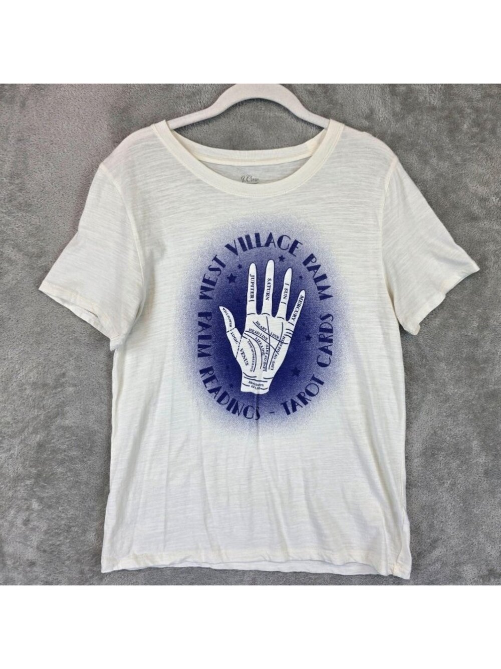J.Crew T-Shirt Womens M White Crew Neck Short Sleeve Tarot Graphic Palm Reading